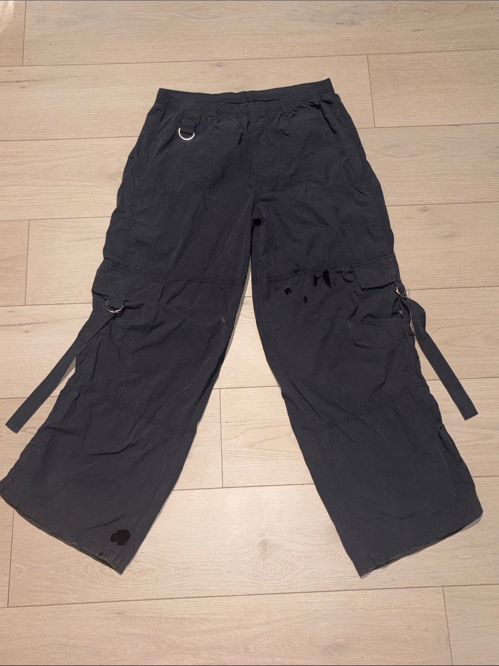 wild fable Black Cargo Wide-Leg Joggers with D-Ring Straps